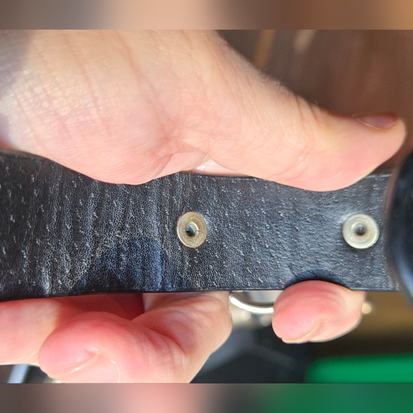 Silver Chain ring attached Bracelet Black leather snap - Picture 6 of 7